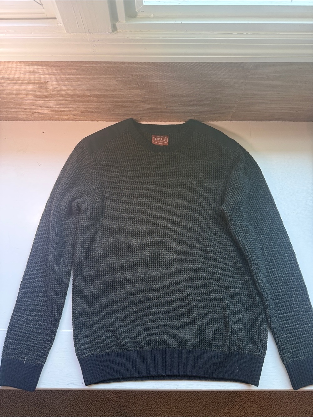 Men's Crewneck Knit Sweater in Olive with Contrast Trim